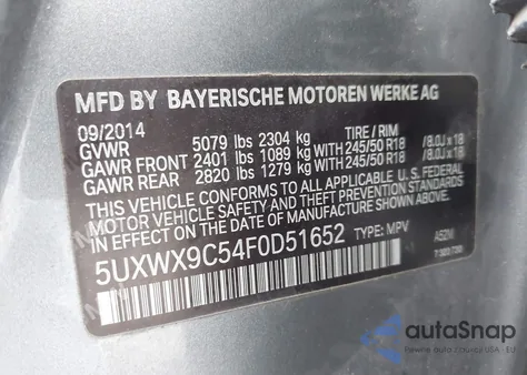 2015 BMW X3 xDrive28I z USA, uszkodzony, nr VIN 5UXWX9C54F0D51652